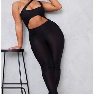 PLT - Shape Black Disco Cut Out One Shoulder Jumpsuit